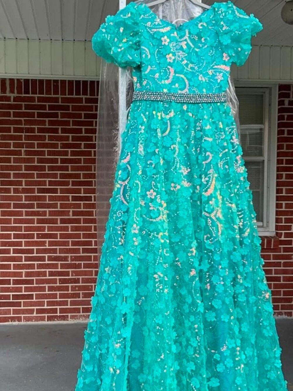 One More Couture mint pageant dress little girl size 10/12.